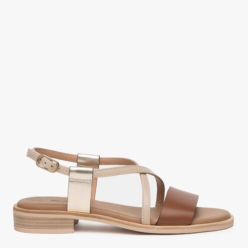 Brown/Gold Leather Flat Sandals - NeroGiardini - Modalova