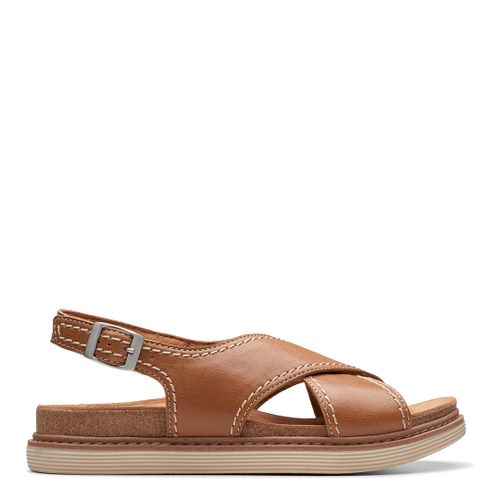 Tan Arwell Sling Leather Wide Flat Sandals - Clarks - Modalova