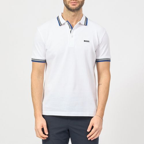 White/Blue Tipped Cotton Polo Shirt - BOSS - Modalova