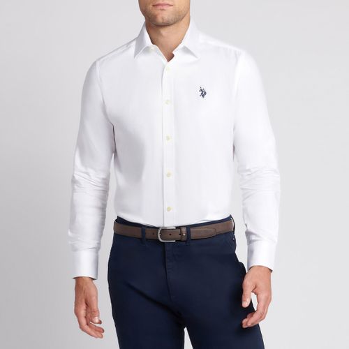 White Herringbone Cotton Shirt - U.S. Polo Assn. - Modalova