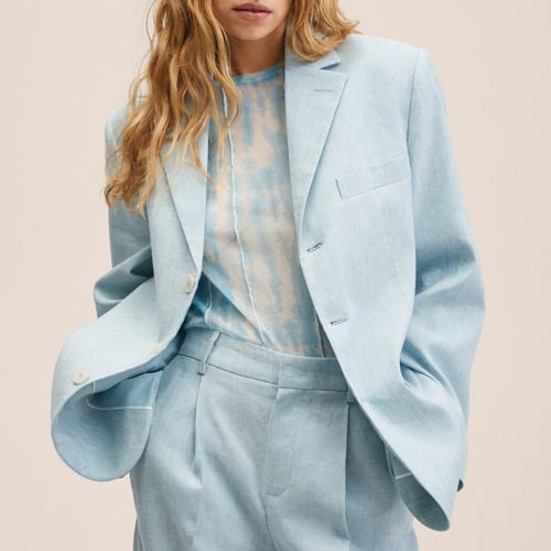 Sky Blue Linen Blazer - Mango - Modalova