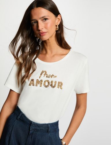 T-shirt brodé sequins blanc femme - Morgan - Modalova