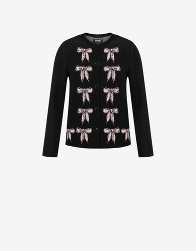 Stretch Knit Cardigan With Lace Bow Motif - Boutique Moschino - Modalova