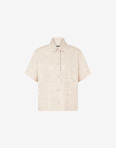 Allover Logo Cotton Poplin Shirt - Moschino - Modalova
