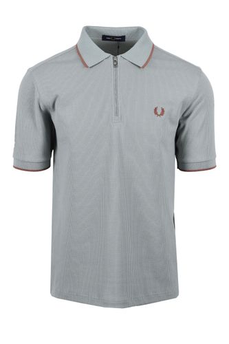 Textured Zip Neck Polo Silver Size: SIZE M - Fred Perry - Modalova