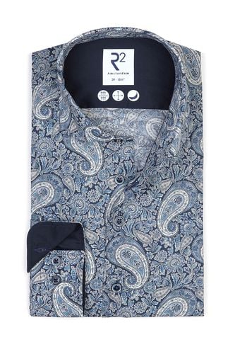 Cut Away Collar Long Sleeved Shirt Blue Paisley Size: 16.5/42 - R2 - Modalova