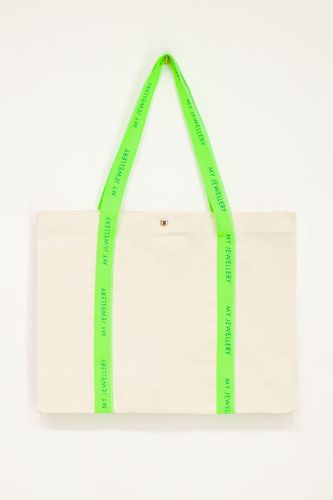 Beiger Canvas Shopper mit neongrünem Griff | - My jewellery - Modalova