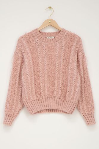 Pinker Zopfstrickpullover mit Spitze | - My jewellery - Modalova