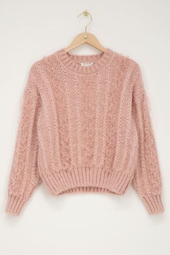 Pinker Zopfstrickpullover mit Spitze | - My jewellery - Modalova