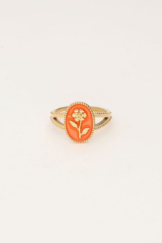 Orangefarbener Art Statement-Ring mit Blume | - My jewellery - Modalova
