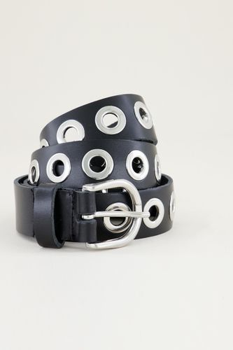 Schwarzer Ledergürtel mit silbernen Ringen | - My jewellery - Modalova