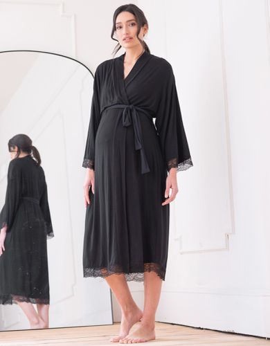 Lace Trim Kimono-Style Dressing Maternity-To-Nursing Gown - Seraphine - Modalova