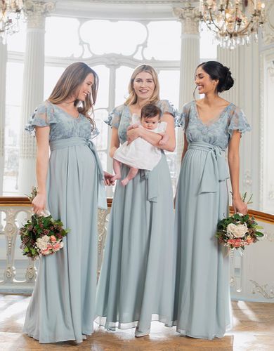 Green Lace & Silk Chiffon Maxi Maternity & Nursing Occasion Dress - Seraphine - Modalova