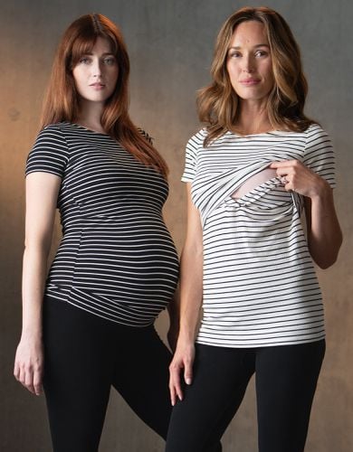 Twin Pack Striped Maternity to Nursing T-Shirts - Black & White - Seraphine - Modalova