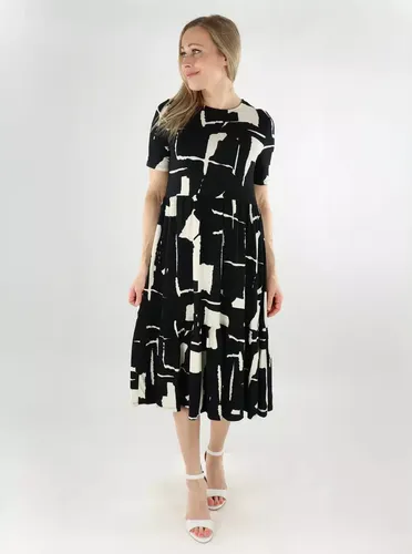 Gemustertes Kleid O-Ausschnitt Midi schwarz/weiß - Vero moda - Modalova