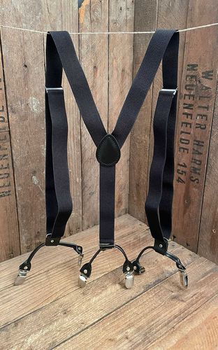 Hosenträger mit Doppel-Clips und Ledereinsatz, schwarz #, Breit, 105 cm lang - Rockabilly Rules (DACH) - Modalova