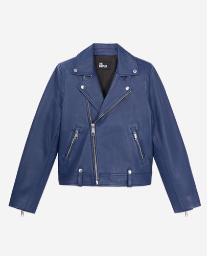 Blue Leather Biker Jacket - The Kooples - Modalova