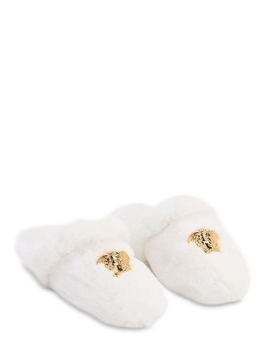 Medusa Faux Fur Slippers - VERSACE - Modalova