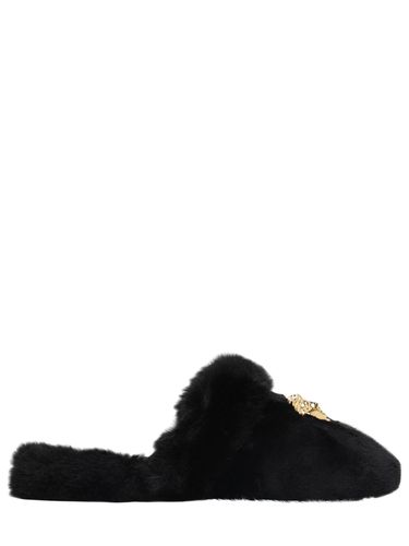 Medusa Faux Fur Slippers - VERSACE - Modalova