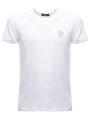 Camiseta De Algodón Stretch Con Logo - VERSACE - Modalova