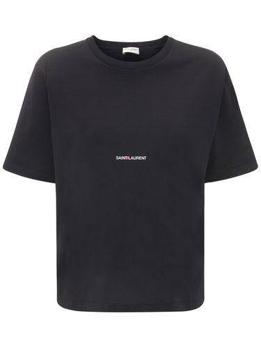 Camiseta De Algodón Jersey Con Logo - SAINT LAURENT - Modalova