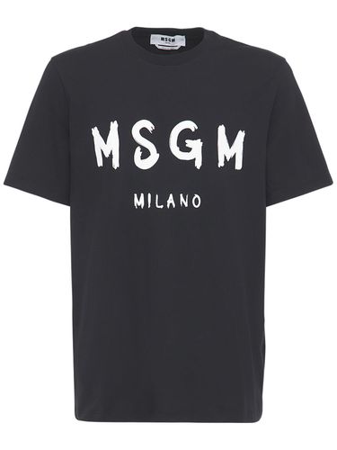 T-shirt Aus Baumwolljersey Mit Vinyl-logodruck - MSGM - Modalova