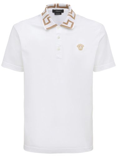 Polo De Algodón Taylor Fit Con Detalle De Cenefa - VERSACE - Modalova