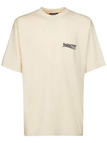 Camiseta De Algodón Con Logo Bordado - BALENCIAGA - Modalova