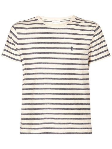 Striped Monogram Cotton Jersey T-shirt - SAINT LAURENT - Modalova