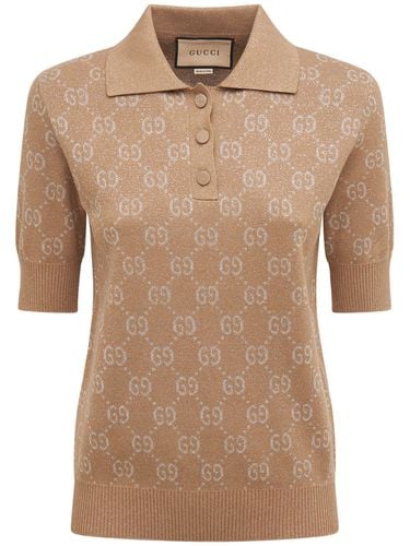 Polo De Punto De Algodón Lamé Con Logo Jacquard - GUCCI - Modalova