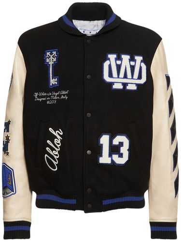 Embroidered Leather Varsity Jacket - OFF-WHITE - Modalova