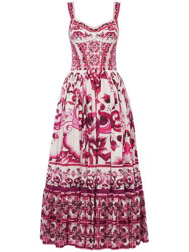 Vestido Largo De Popelina Con Estampado - DOLCE & GABBANA - Modalova