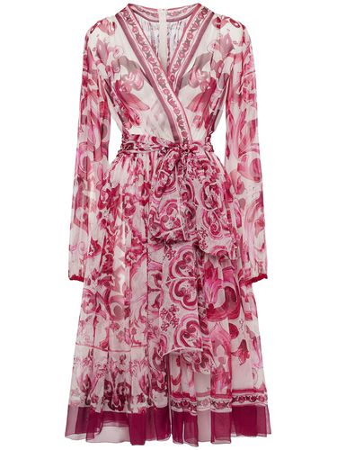 Maiolica Print Silk Chiffon Wrap Dress - DOLCE & GABBANA - Modalova