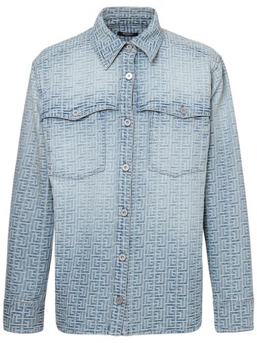 Camisa De Denim De Algodón Con Jacquard - BALMAIN - Modalova