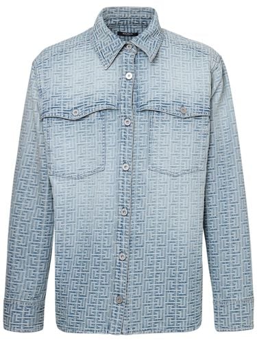 Monogram Jacquard Cotton Denim Shirt - BALMAIN - Modalova