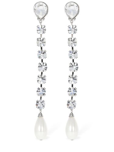 Crystal Long Earrings W/ Faux Pearl - ALESSANDRA RICH - Modalova