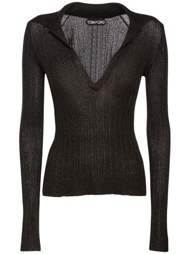 Lurex Ribbed Knit Long Sleeve Polo - TOM FORD - Modalova