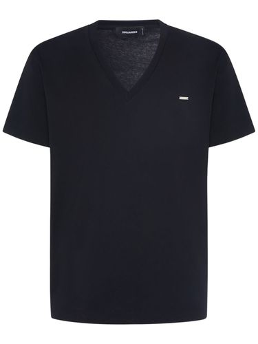 V-neck Logo Cotton Jersey T-shirt - DSQUARED2 - Modalova