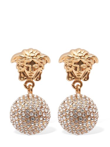 Logo Crystal Pendant Earrings - VERSACE - Modalova