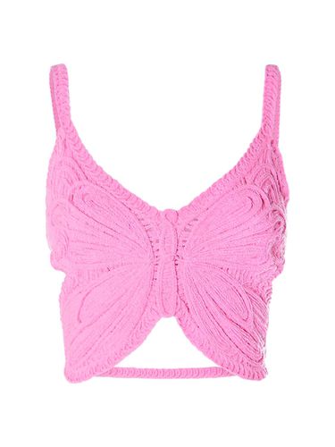 Butterfly Cotton Blend Knit Crop Top - BLUMARINE - Modalova