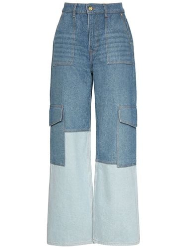 High Rise Cotton Denim Cargo Jeans - GANNI - Modalova