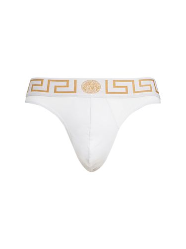 Slip De Jersey De Algodón Stretch Con Logo - VERSACE - Modalova