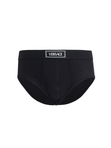 Calzonzillos Slip De Jersey De Algodón Con Logo - VERSACE - Modalova