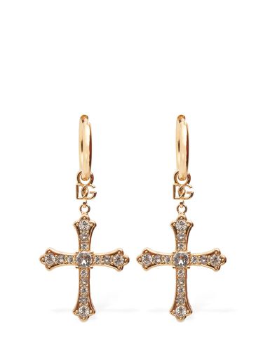 Dg Dna Crystal Cross Earrings - DOLCE & GABBANA - Modalova