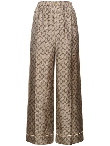 Gg Supreme Printed Silk Twill Wide Pants - GUCCI - Modalova