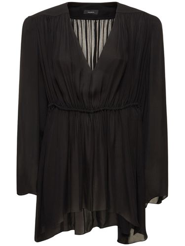 Gathered V-neck Silk Mini Dress - WARDROBE.NYC - Modalova