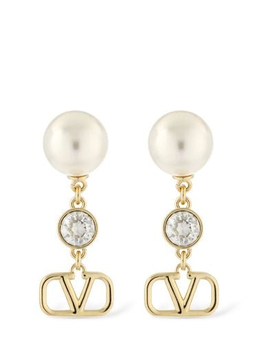 V Logo Signature Faux Pearl Earrings - VALENTINO GARAVANI - Modalova