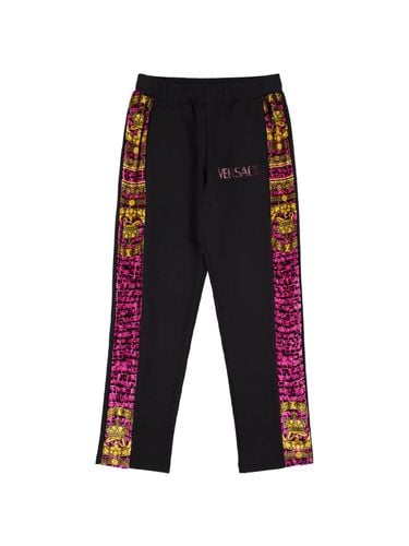 Pantalones De Algodón Con Logo Bordado - VERSACE - Modalova