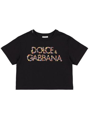 Camiseta Corta De Algodón Jersey Con Logo - DOLCE & GABBANA - Modalova