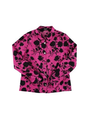 Camisa De Sarga De Seda Estampada - VERSACE - Modalova